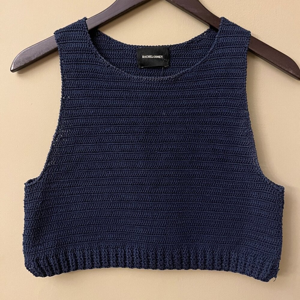 Rachel Comey Blue Ribbed Sleeveless Crop Top